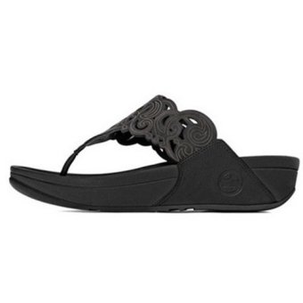 FitFlop Women's Flora Flip Flop Sandals Wedge Heel Slippers Thong Beach Shoes Black  