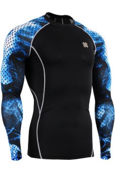 FIXGEAR Mens Under Compression Wear Skin Tight Sports Top Shirts (Blue/Black) (EXPORT)  