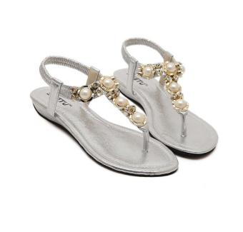 Flat Sandals Slippers For Women-Silver  