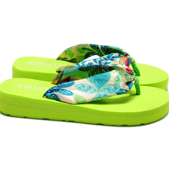 Flip Flops Platform Slippers Beach Sandals Wedge Hawaii Floral (Green) (Intl)  