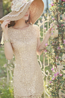 Floral Crochet Lace Pearl Beaded Bridesmaid Mini Dress  