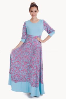Floral pattern One size muslim women lace slim Long dress baju kurung Arab Loose-fitting clothing wear Special for Ramadan(Blue) - intl  