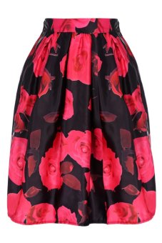 Floral Pleated Midi Skirt (Black)  