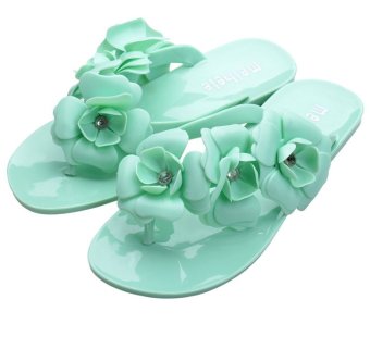 Flower Casual Beach Slippers Flip Flops Sandals Green - Intl  