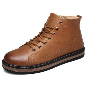 Four Season Hight Cut Shoes Men Korean Casual Shoes Retro Leather Shoes (Orange) - intl  