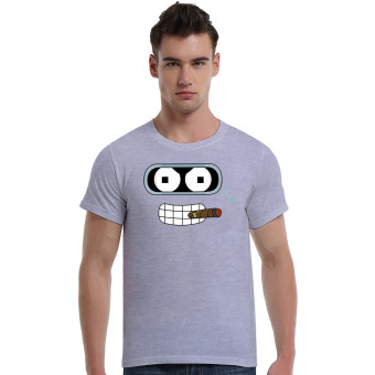 Futurama_Robot_Head Cotton Soft Men Short T-Shirt (Grey)   