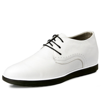 G2688 Men's Casual Invisible Elevator Shoes Height Increasing Round-Toe White Leather Shoes (Intl)  