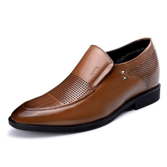 G416239 Summer New men's 2.56 Inch Taller Brown Calfskin Leather Height Dress Business Shoes (Brown) (Intl)  