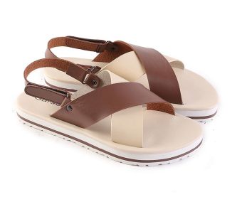 Garsel L337 Sandal Flat Wanita - Synth - Bagus (Coklat-Cream)  