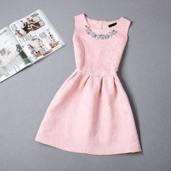 Gaya musim panas baru gaun vintage wanita rompi tipis gaun pesta kasual Berwarna Merah Muda - Internasional  
