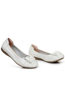 Genuine Cow Leather Casual Mama Middleaged Women Flat Shoes White  