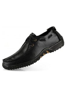 Genuine Leather loafers Shoes Plus Size 37-47 Moccasins Black  
