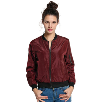 GETEK Women Front Zipper Long Sleeve Jacket (Red) - intl  