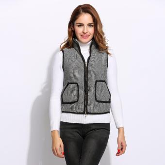 GETEK Women Stitch Stripe Stand Collar Zip-up Vest - intl  