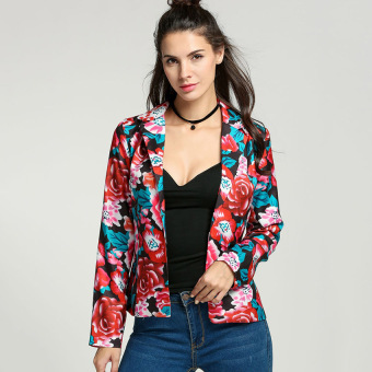 GETEK Womens Floral Long Sleeve Blazer (Multicolor) - intl  