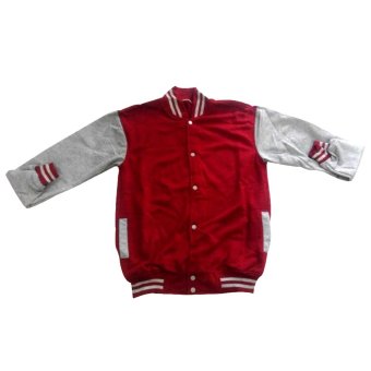 GIGATH Jaket Varsity / Baseball Pria Lengan Abu- Abu - Maroon  