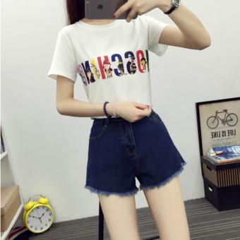 Girlhood Korean version of high waist denim shorts Dark Blue - intl  