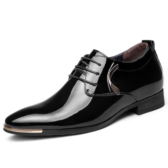 GN65922 Genuine Leather Heightening Elevated Shoes Men's Formal Business Wedding Shoes Elevator 2.36 Inches (Black)  
