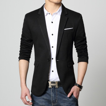 Good quality cotton slim fat Man big size suit jacket blazer(black) - Intl  