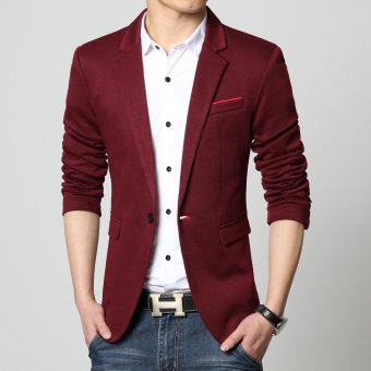 Good quality cotton slim fat Man big size suit jacket blazer(red) - Intl  