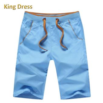 Good Quality Elastic Waist Straight Knee Length Solid Cotton Big Size S-5XL Fat Men Casual Shorts(Blue) - intl  