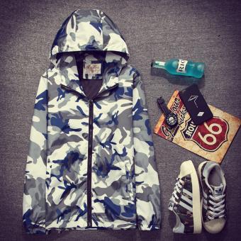 Good Quality Fashion Camouflage Thin Long Sleeves Zipper Men Hoodie(Blue) - intl  