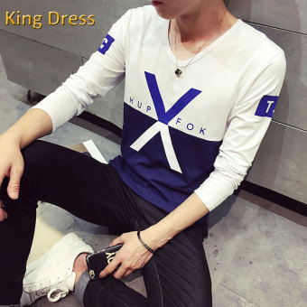 Good Quality Fashion Letter X Printing Patchwork V-neck Long Sleeves Men T Shirt(White) - Intl  