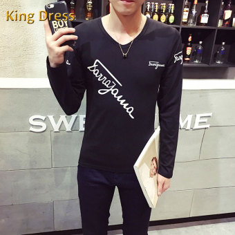 Good Quality Fashion Letters Printing V-neck Long Sleeves Men T Shirt(Black) - Intl  