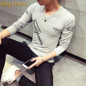 Good Quality Fashion Letters Printing V-neck Long Sleeves Men T Shirt(Grey) - Intl  