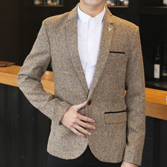 Good quality linen solid color slim men suit jacket blazer(khaki) - Intl  