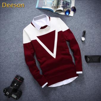 Good Quality Winter Autumn O-neck Long Sleeve Triangle Men Sweater(Red) - intl  