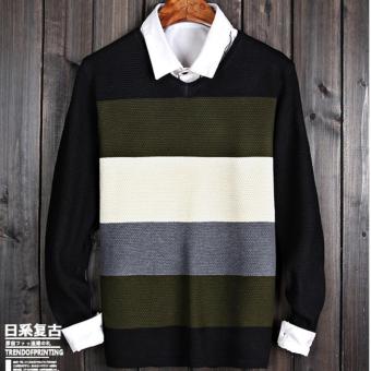Good Quality Winter Autumn V-neck Long Sleeve Stripe Men Sweater(Green) - intl  