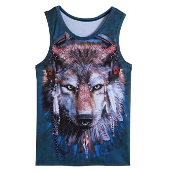 Good Quality Wolf Animal Printed 3D Short Sleeve Round Neck Vest Cotton Men Tank Top  