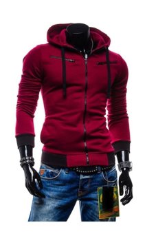 Gracefulvara Boys Men Fashion Slim Fit Sweater Casual Zipper Hoodie Fleece Jacket Coat (Wine Red)  