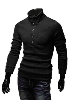 Gracefulvara Fashion Pria Sweater Jaket Sweter Berleher Tinggi Dan Ramping Cocok Pakaian Rajut (Hitam)  