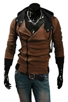 Gracefulvara Men Boys Casual Slim Fit Zipper Hoodie Hooded Coat Jacket Tops Fashion Sweatshirt (Brown) - intl  