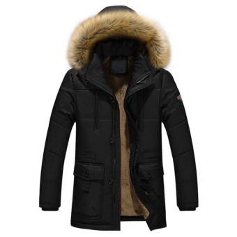 Gracefulvara Mens Warm Cotton Jacket Fur Collar Thick Winter Coat Outwear Hooded Parka - Black - intl  