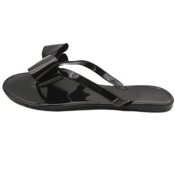 Gracefulvara Women Summer Jelly Ribbon Bow Flip Flops Thong Flat Sandals Casual Slipper Beach Shoes (Black)  