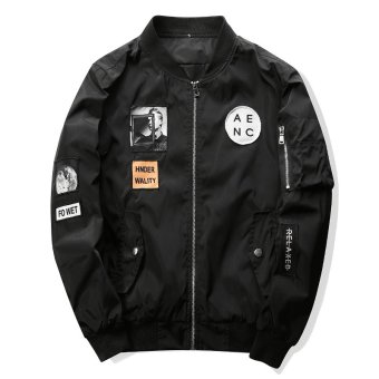 Grandwish Men Letter Printing Jackets Graphic Printing Slim Bomber Jackets M -4XL (Black)