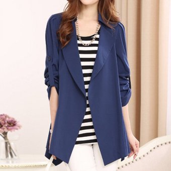 Grandwish Women Chiffon Coat Lapel Slim Plus size L-5XL (Blue) intl - intl  
