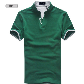 Green New Men'S Fashion Stand Collar Short Sleeve T-Shirt  