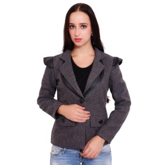 Grey woolen leather coat - intl  