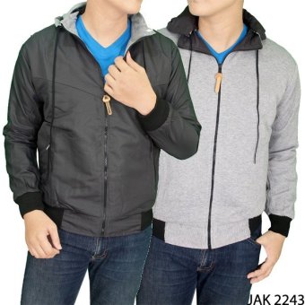 Gudang Fashion - Jaket Pria Bolak Balik - Abu Tua - Abu Muda  