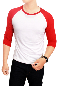 Gudang Fashion - Kaos Polos Raglan Pria - Kombinasi Putih Merah  