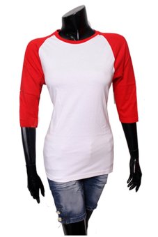Gudang Fashion - Kaos Polos Raglan Wanita - Kombinasi Putih Merah  