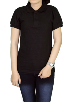 Gudang Fashion - Kaos Wanita Polos Kerah Hitam - Hitam  