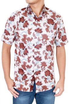 Gudang Fashion - Kemeja Batik Pendek Pria Slim Fit - Putih  