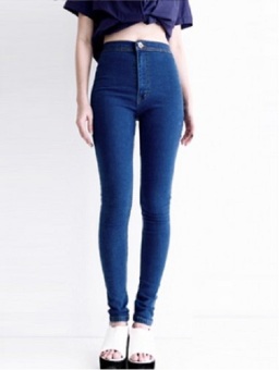 GudangGrosir Celana Panjang Wanita Premium Highwaist Jeans One Button Blue  