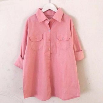 GudangGrosir Kemeja Wanita Doff Shirt Bahan Wolfis Warna Pink Dusty  