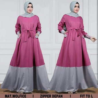 GudangGrosir Long Dress Muslimah Nayah Maxi Bahan Wolfis Warna Violet Pink  